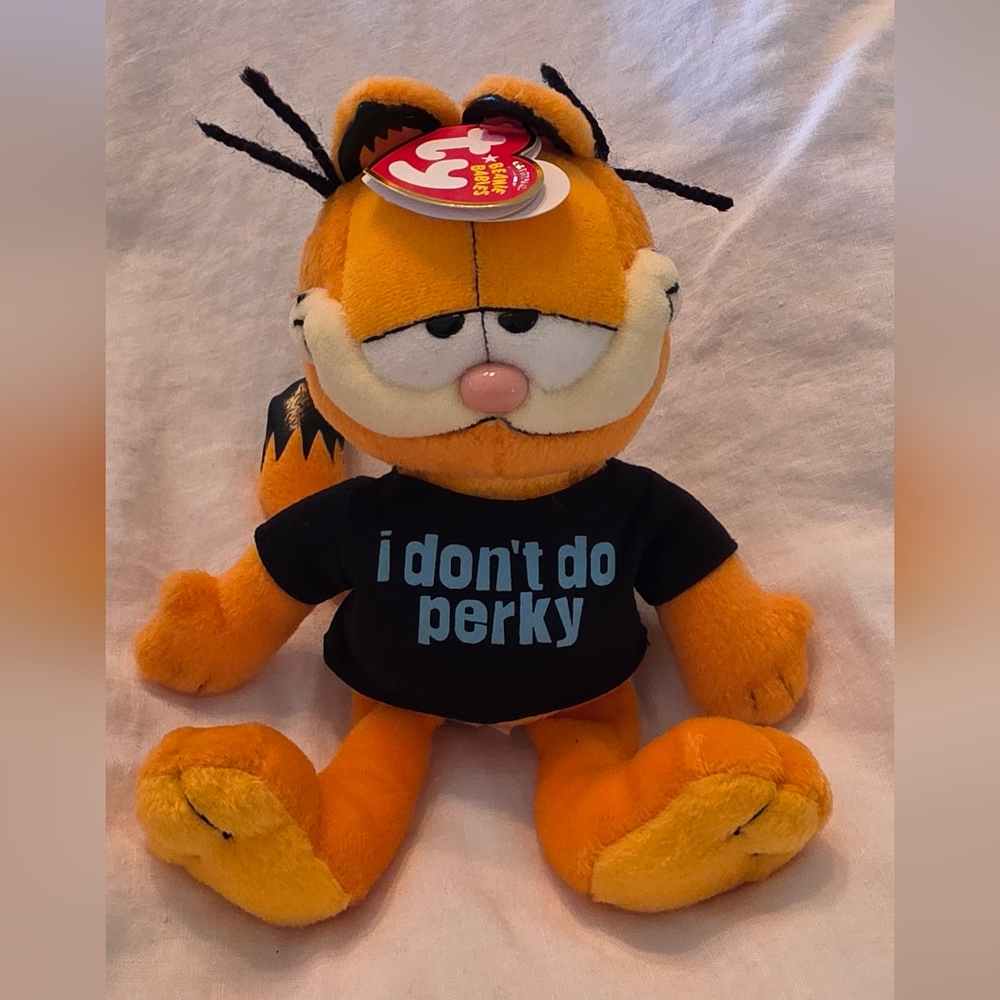 NWT-Ty Beanie Babies Garfield "I Dont Do Perky" Plush